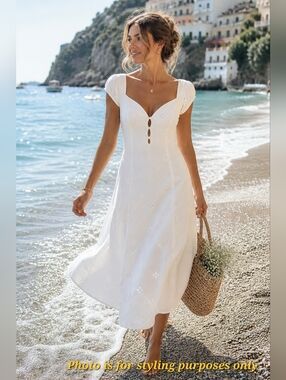 New White EYELET Cottagecore MIDI Milkmaid DRESS Fashion Nova Size XL FITS M/L